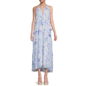 SAYLOR Annela Ultramarine Marble Halter Midi/Maxi Dress Cottagecore Prairie Sz L